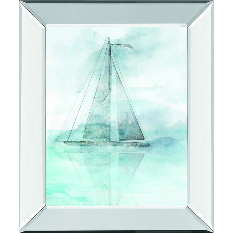Sailing Boat II By Ken Roko – Mirror Framed Print Wall Art – Light Blue