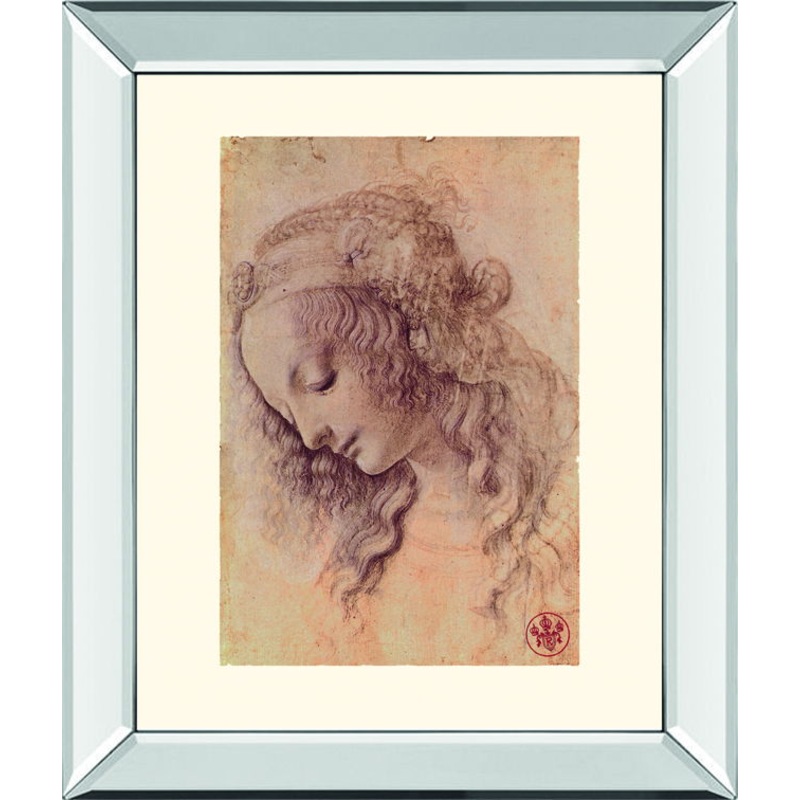 Testa Di Donna Di Profilo By Leonardo Da Vinci – Mirror Framed Print Wall Art – Beige