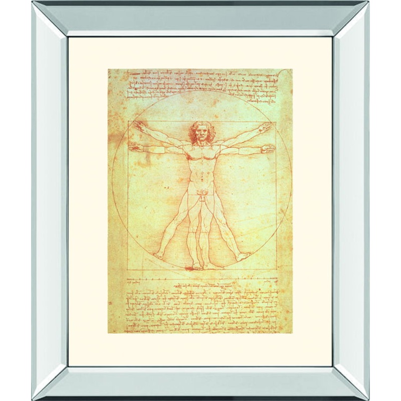 Vituvian Man By Leonardo Da Vinci – Mirror Framed Print Wall Art – Beige