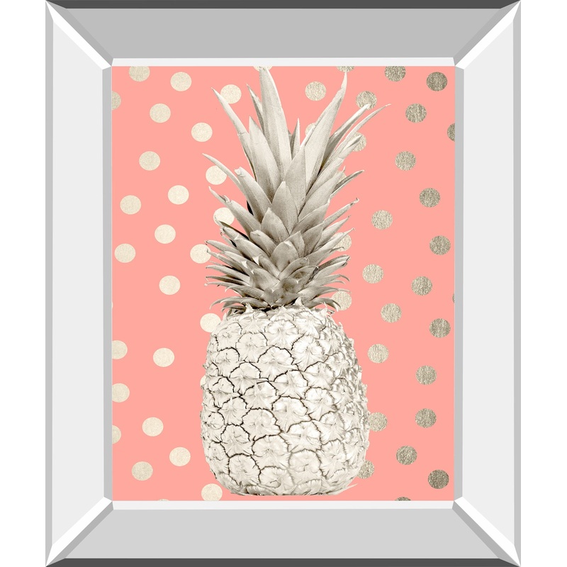 White Gold Pineapple On Polka Dots Pink By Nature Magick – Mirror Framed Print Wall Art – Pink