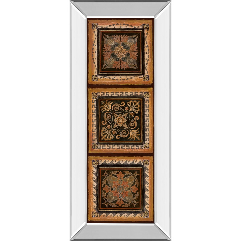 Folk Art Panel Il By Tava Studios – Mirror Framed Print Wall Art – Dark Brown