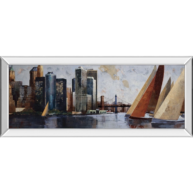 Arriving At Manhattan By Marti Bofarull – Mirrored Frame Wall Art – Dark Gray
