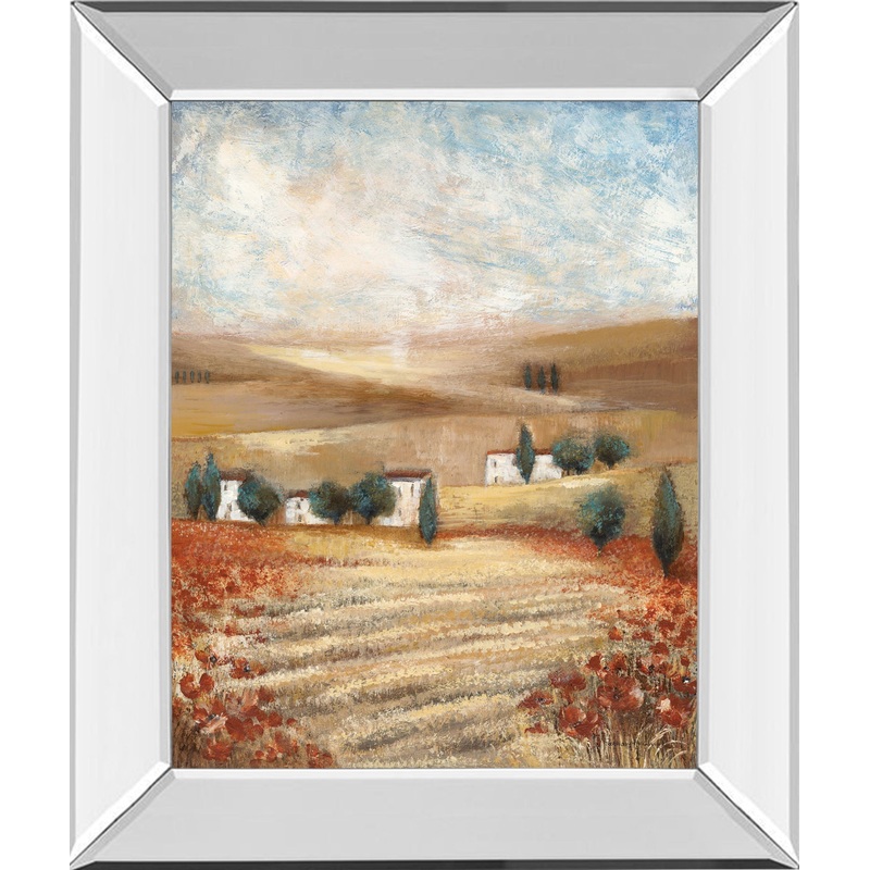 Mirrored Frame Hilltown Landscape I By Rosie Abrahams – White