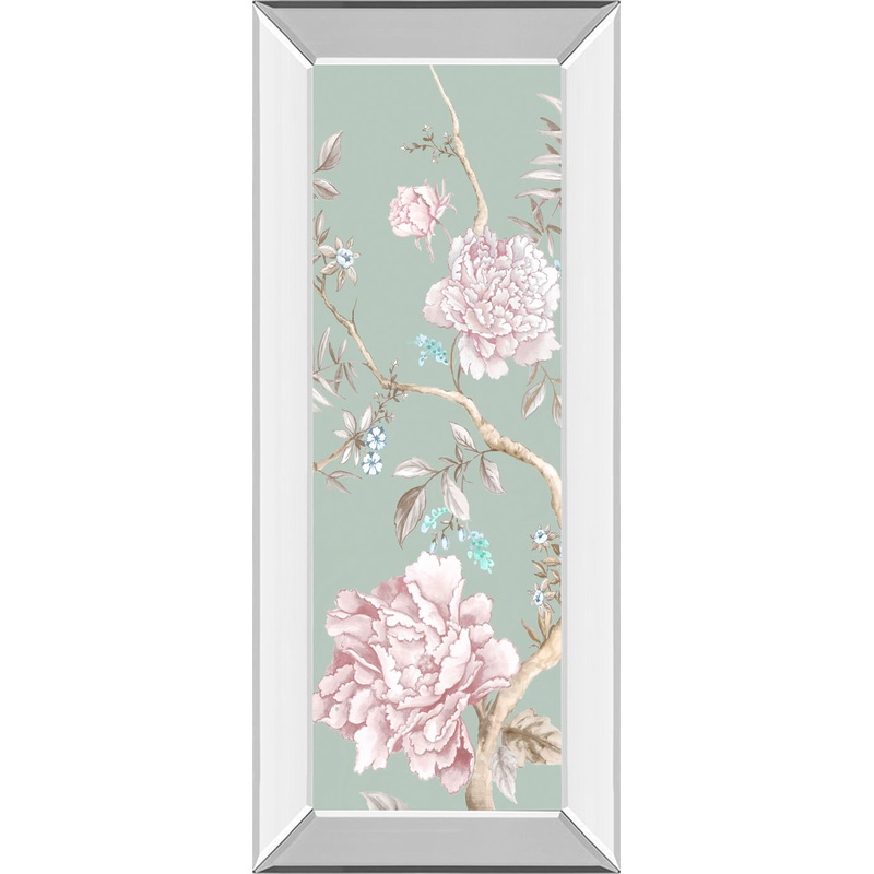 Oriental Garden I By Eva Watts – Mirrored Frame 42 x 18 Wall Art – Green