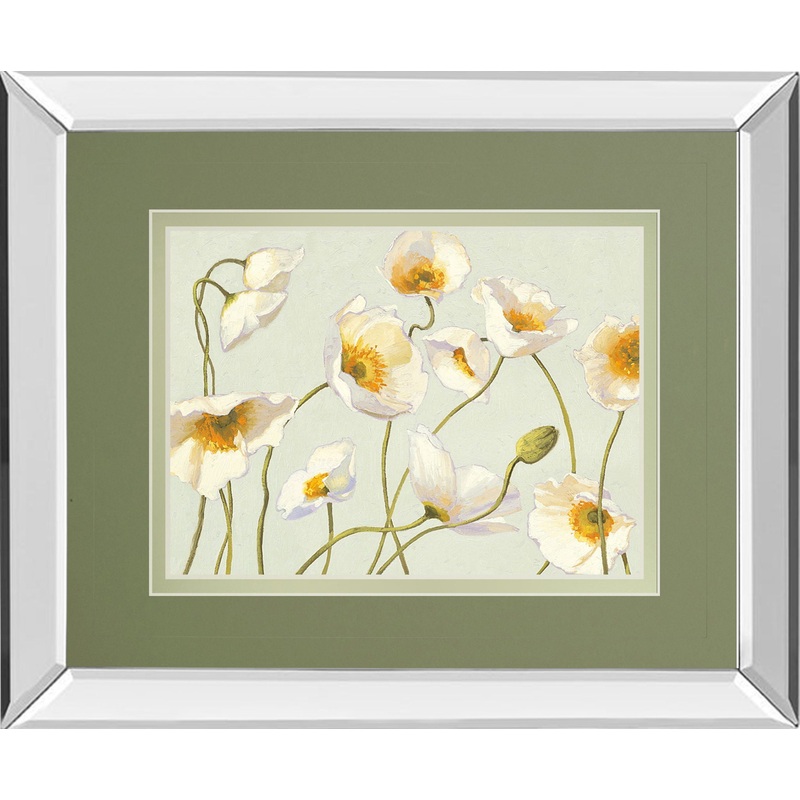 White Bright Poppies By Novak – Mirror Framed Print Wall Art – White