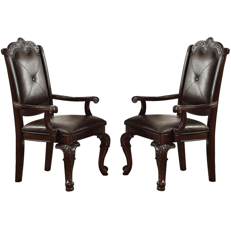 Crown Mark Kiera Dining Arm Chair in Warm Brown (Set of 2)