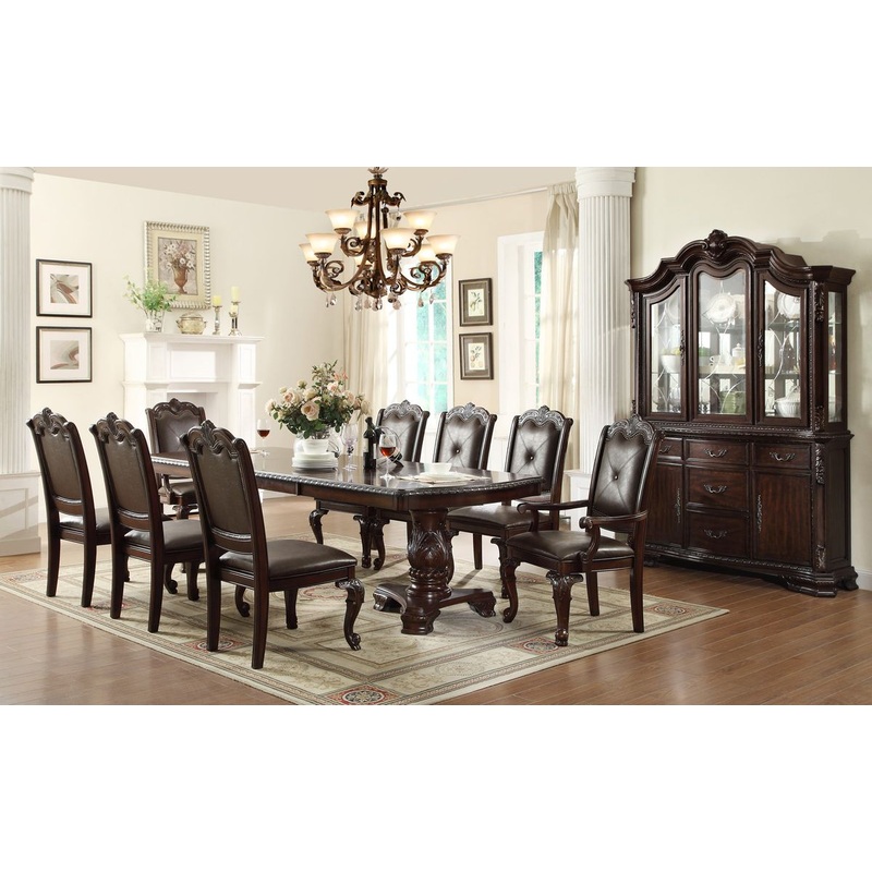 Crown Mark Kiera Double Pedestal Dining Table in Rich Brown