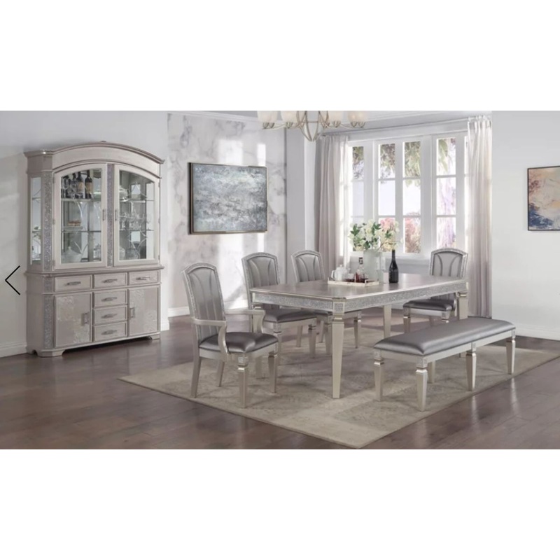 Crown Mark Klina Glam 2-Leaf Dining Table in Light Gray
