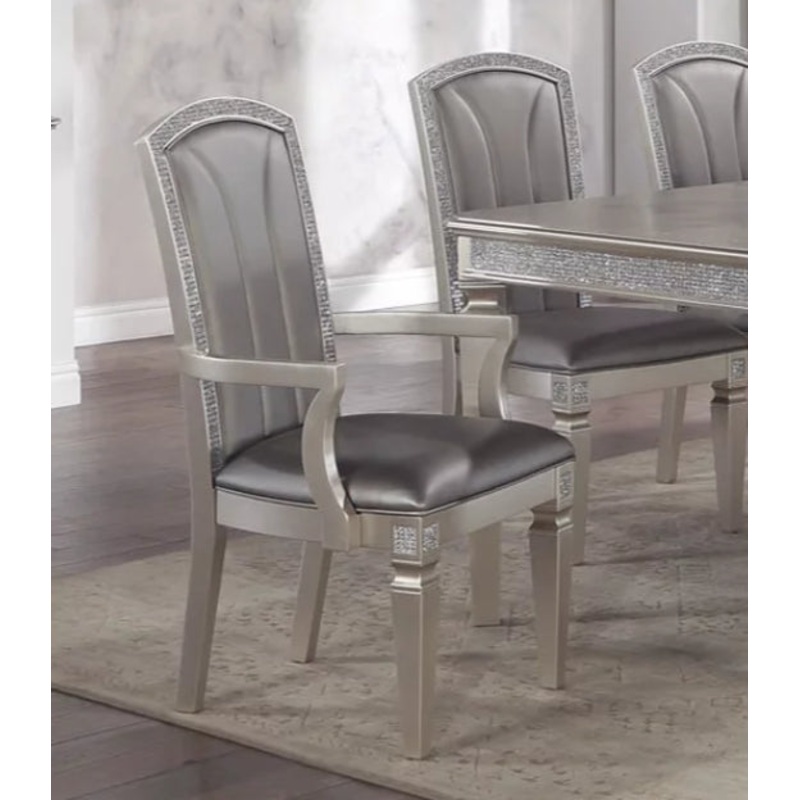 Crown Mark Klina Glam Dining Arm Chair in Light Gray (Set of 2)