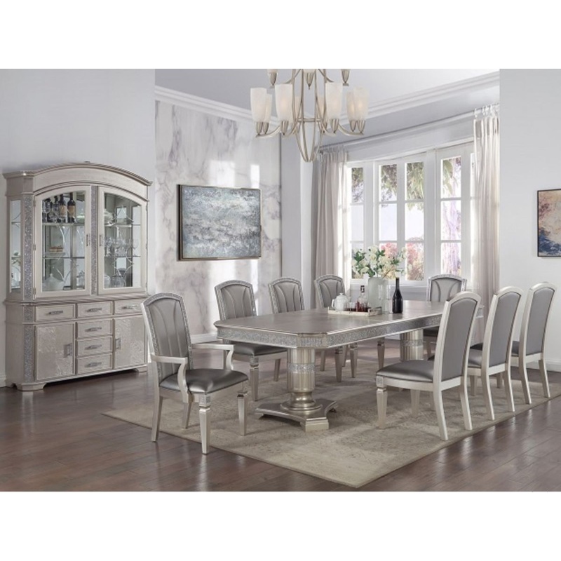 Crown Mark Klina Glam Dining Side Chair in Light Gray (Set of 2)