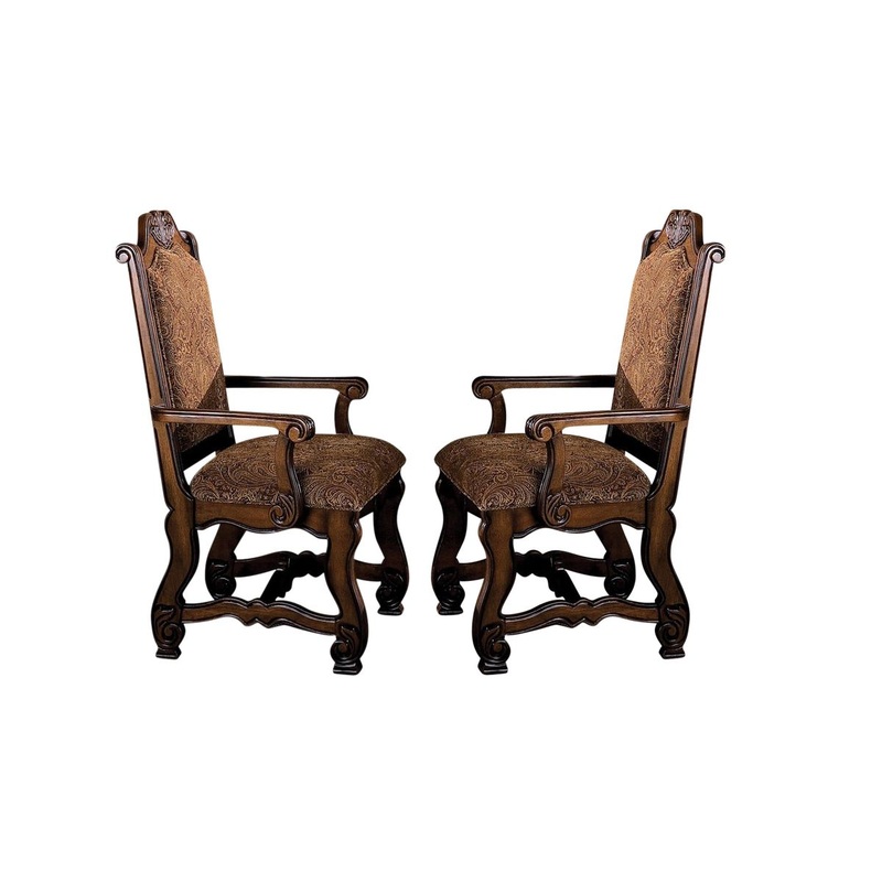 Crown Mark Neo Renaissance Dining Arm Chair in Warm Brown (Set of 2)