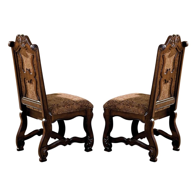 Crown Mark Neo Renaissance Dining Side Chair in Warm Brown (Set of 2)