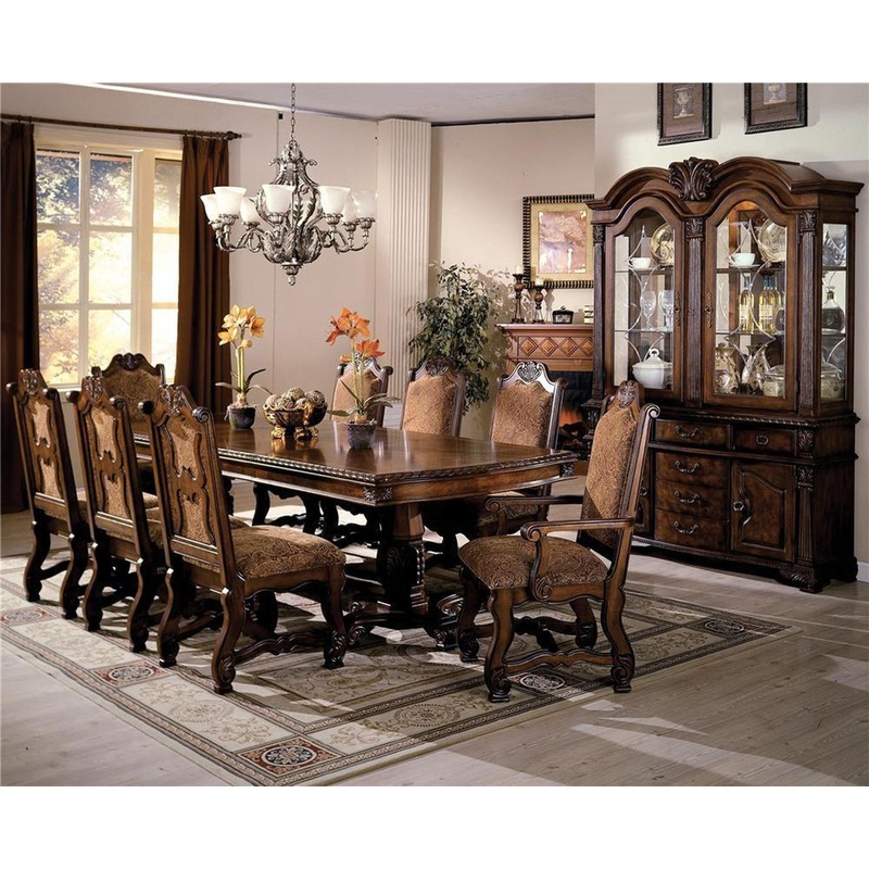 Crown Mark Neo Renaissance Double Pedestal Dining Table in Warm Brown
