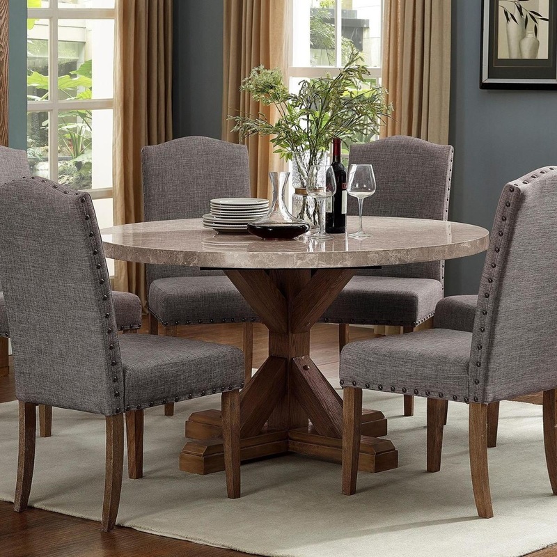 Crown Mark Vesper Round Marble Table in Brown