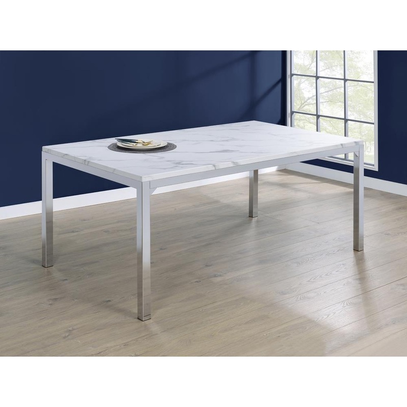 Athena Rectangle Dining Table with Marble Top Chrome