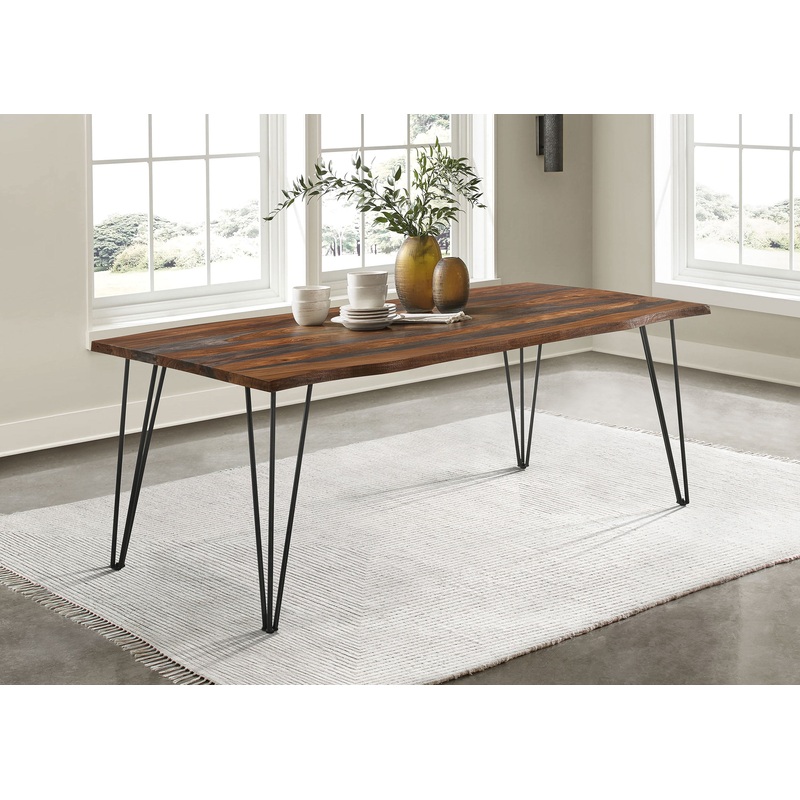 Neve Live-edge Dining Table with Hairpin Legs Sheesham Grey and Gunmetal