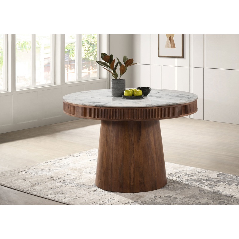 Ortega Round Marble Top Solid Base Dining Table White and Natural