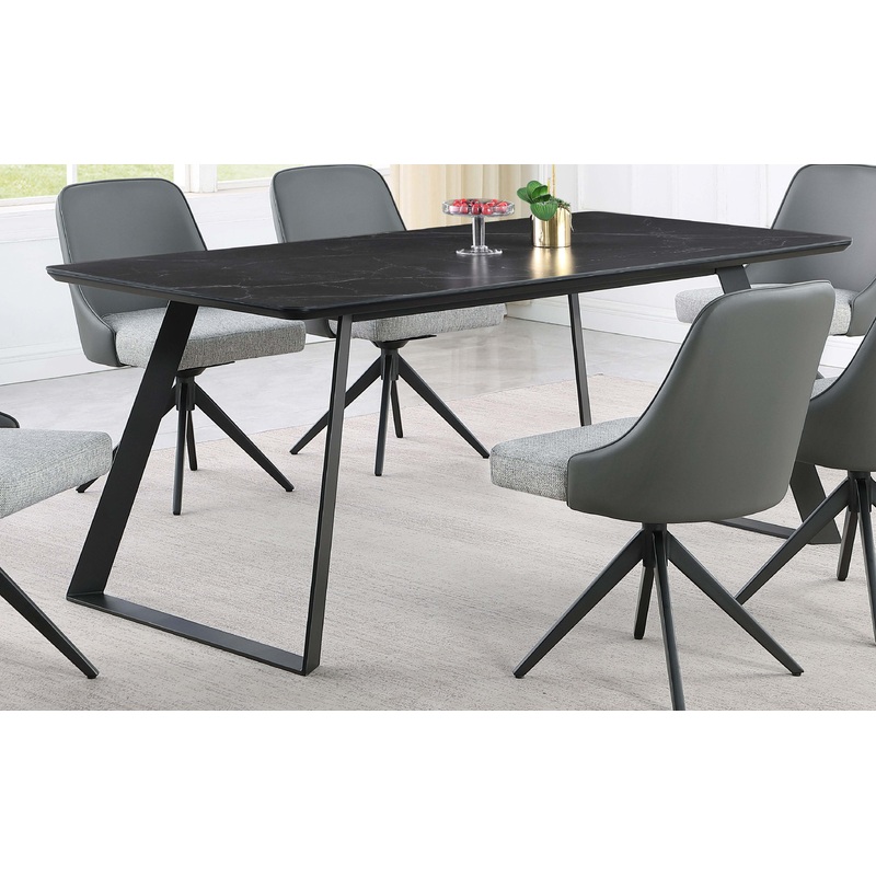 Smith Rectangle Ceramic Top Dining Table Black and Gunmetal