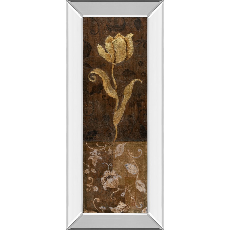 Golden Tulip Il By Tava Studios – Mirror Framed Print Wall Art – Dark Brown