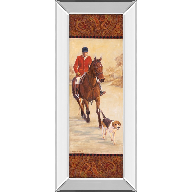 On The Hunt I By Linda Wacaster – Mirror Framed Print Wall Art – Dark Brown