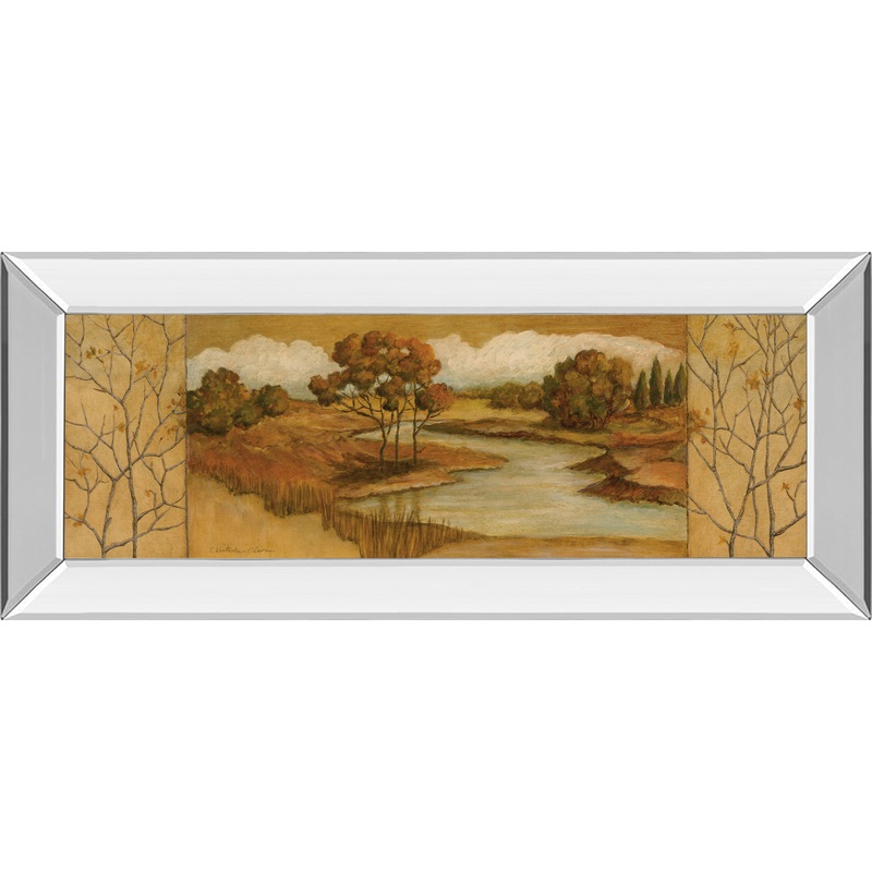 River Scene II – Mirror Framed Print Wall Art – Dark Brown