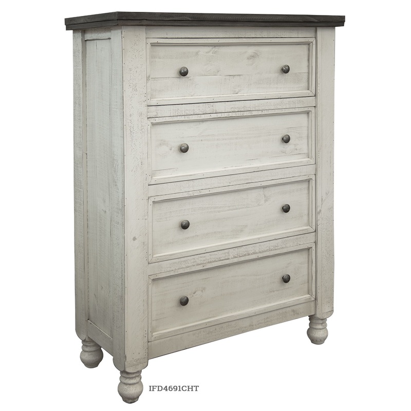 Stone – Chest With 4 Drawers – Antiqued Ivory / Weathered Gray