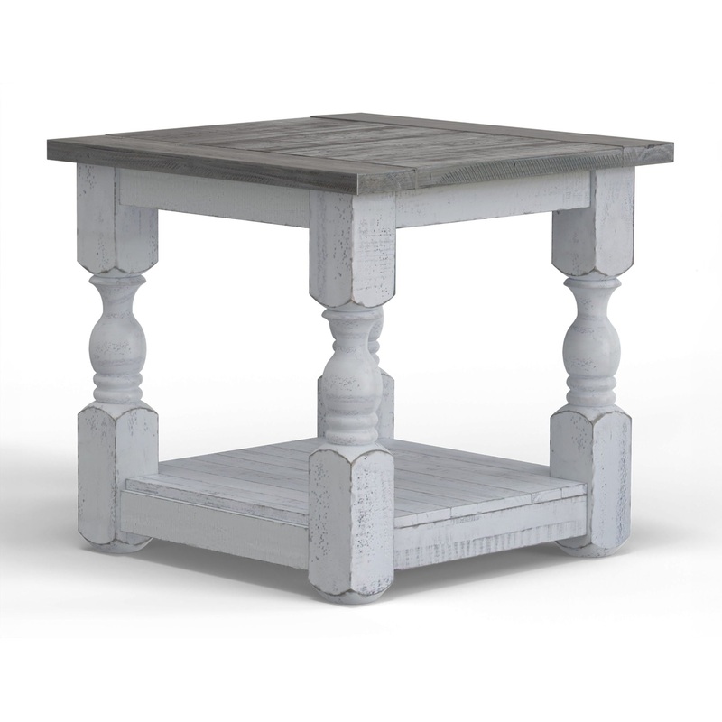 Stone – End Table – Antiqued Ivory / Weathered Gray