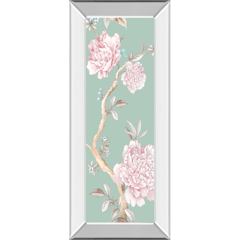 18×42 Oriental Garden I By Eva Watts – Mirrored Frame Wall Art – Green