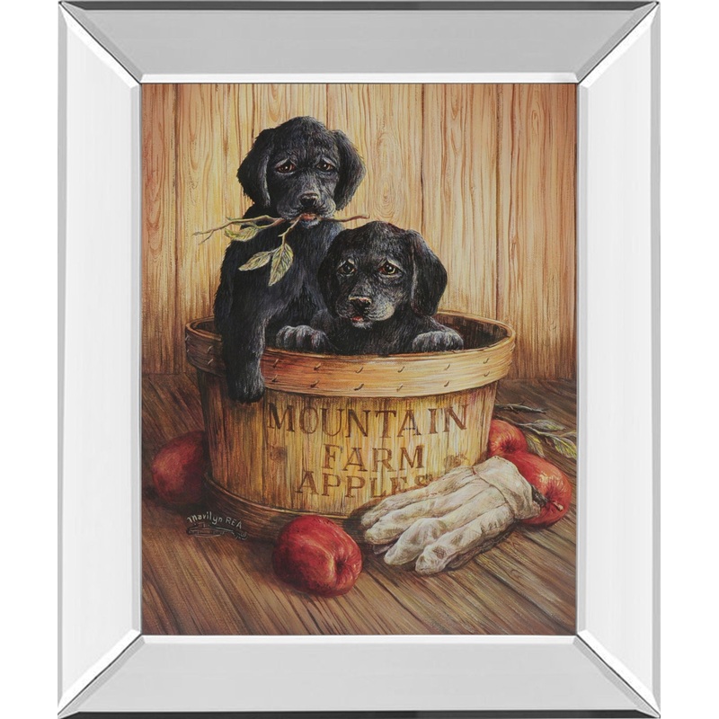 Black Labs – Mirror Framed Print Wall Art – Dark Brown