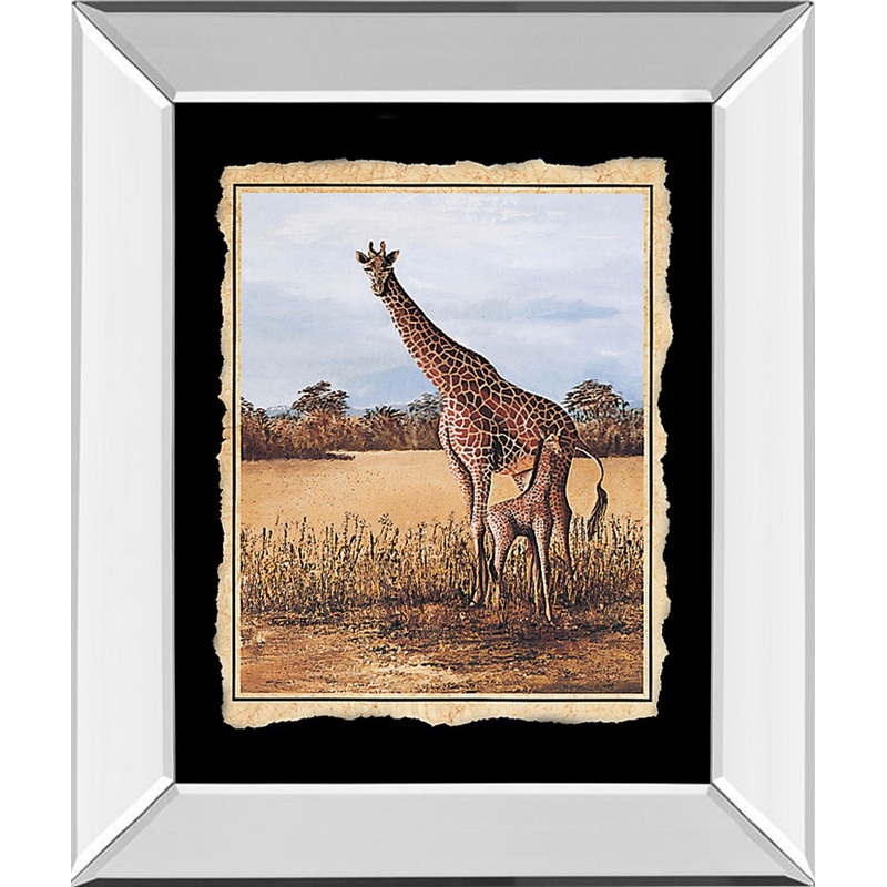Giraffe – Mirror Framed Print Wall Art – Beige