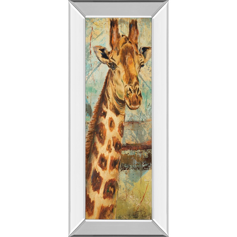 New Safari On Teal I By Patricia Pinto – Mirror Framed Print Wall Art – Dark Brown