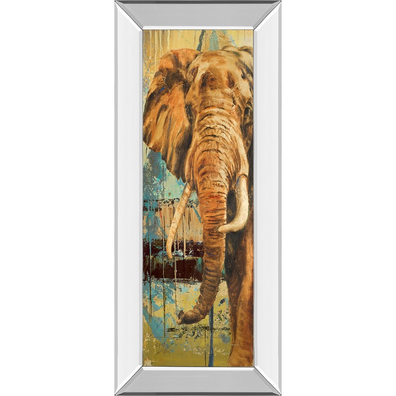 New Safari On Teal Il By Patricia Pinto – Mirror Framed Print Wall Art – Dark Brown