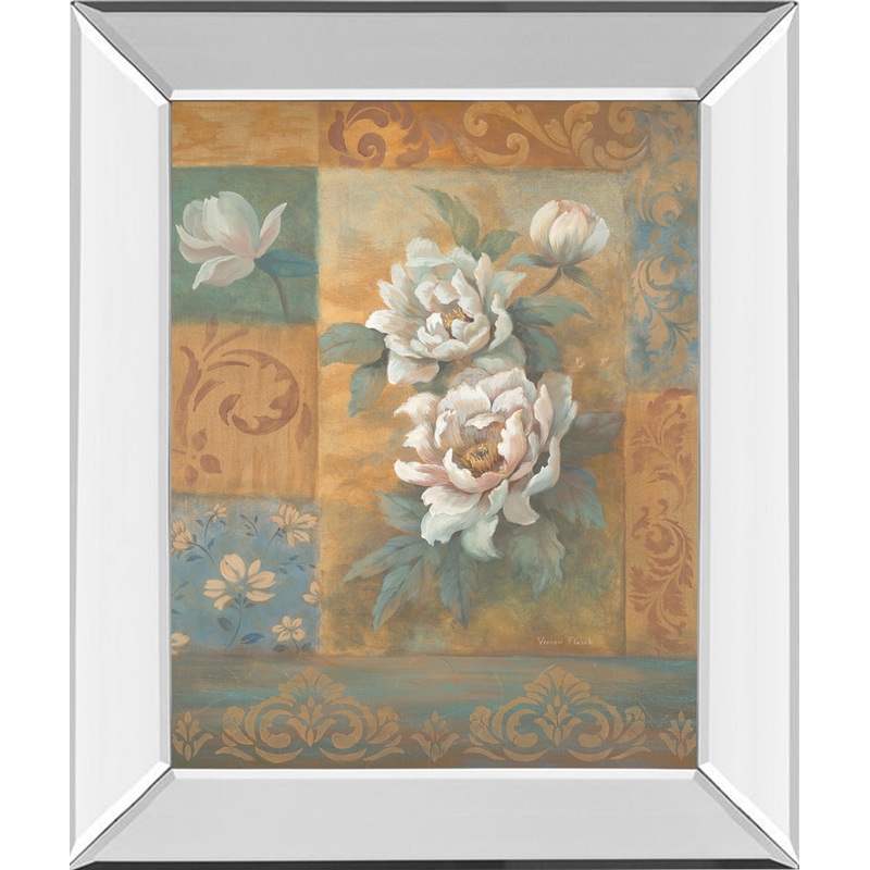 Pam’s Poppies I By Vivian Flasch – Mirror Framed Print Wall Art – Dark Brown