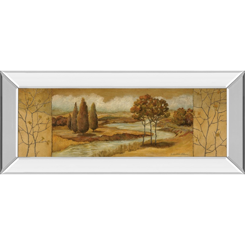 River Scene I – Mirror Framed Print Wall Art – Dark Brown