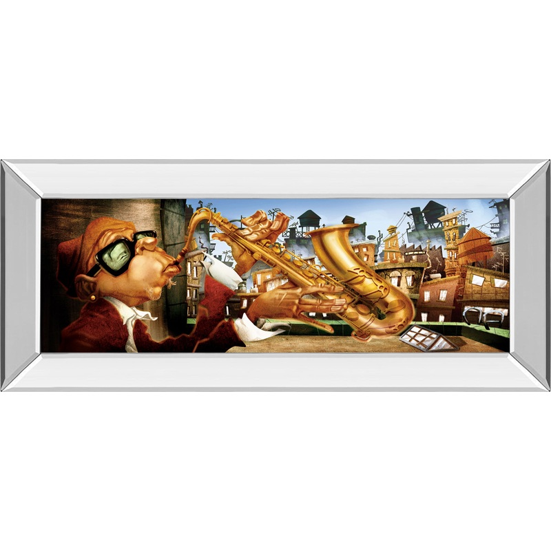 Saxo City In Blue By Adam Perez – Mirror Framed Print Wall Art – Dark Brown