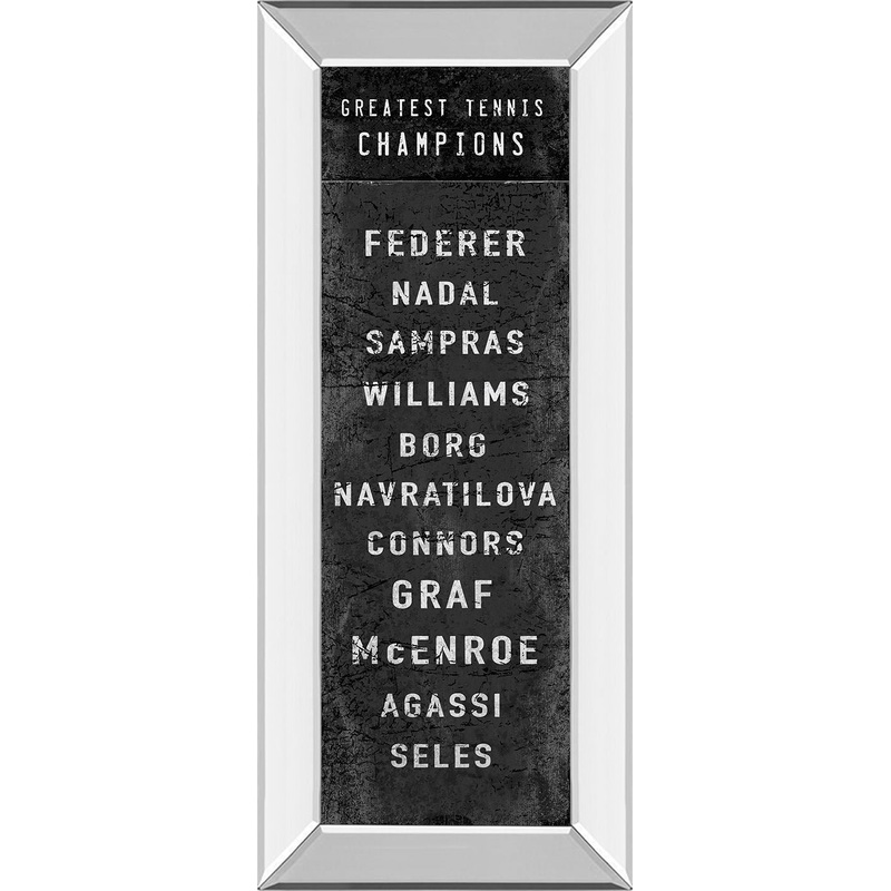 The Greatest Tennis Champions By The Vintage Collection – Mirror Framed Print Wall Art – Dark Brown