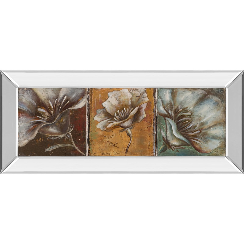 The Three Poppies I By Patricia Pinto – Mirror Framed Print Wall Art – Dark Brown
