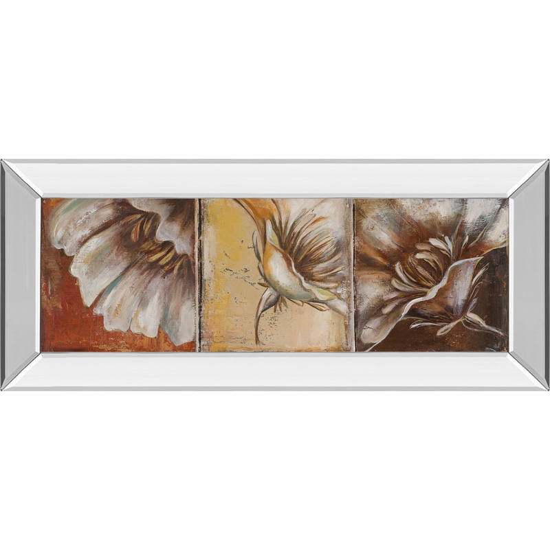 The Three Poppies Il By Patricia Pinto – Mirror Framed Print Wall Art – Dark Brown