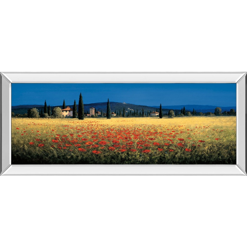 Tuscan Panorama-poppies By David Short – Mirrored Frame Wall Art – Blue