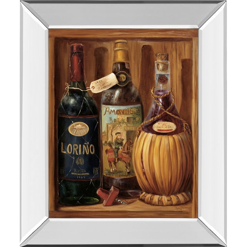 Vintage Wine Il – Mirror Framed Print Wall Art – Dark Brown
