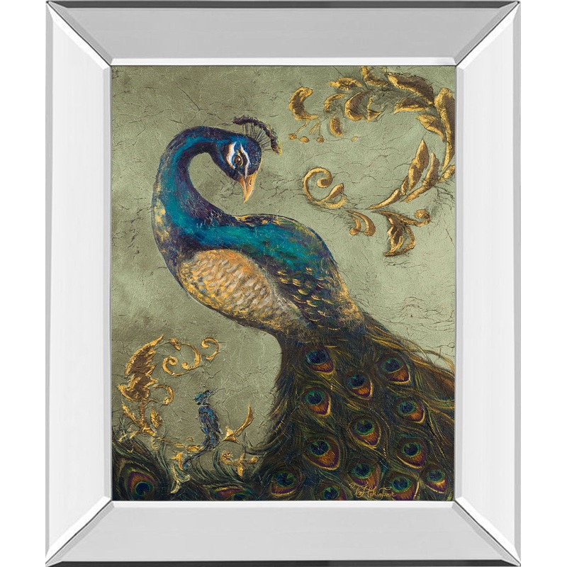 22×26 Peacock On Sage Il By Tiffany Hakimipour – Mirror Framed Print Wall Art – Blue