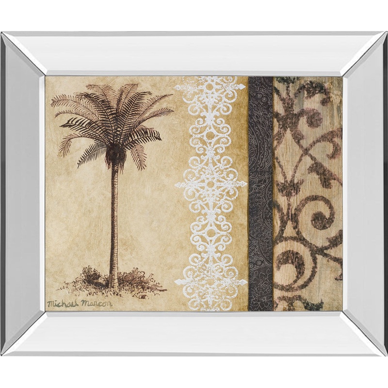 Decorative Palm Il By Michael Marcon – Mirror Framed Print Wall Art – Beige
