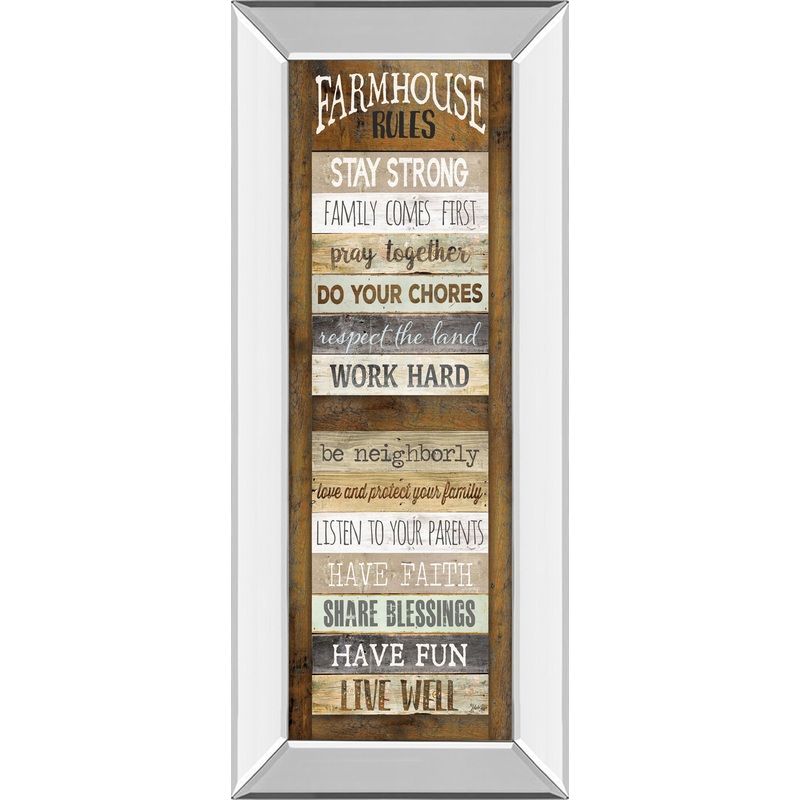 Farmhouse Rules Shutter By Marla Rae – Mirror Framed Print Wall Art – Dark Brown