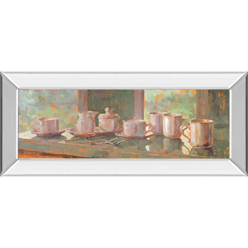 Gathering Il By Lorraine Vail – Mirror Framed Print Wall Art – Dark Brown