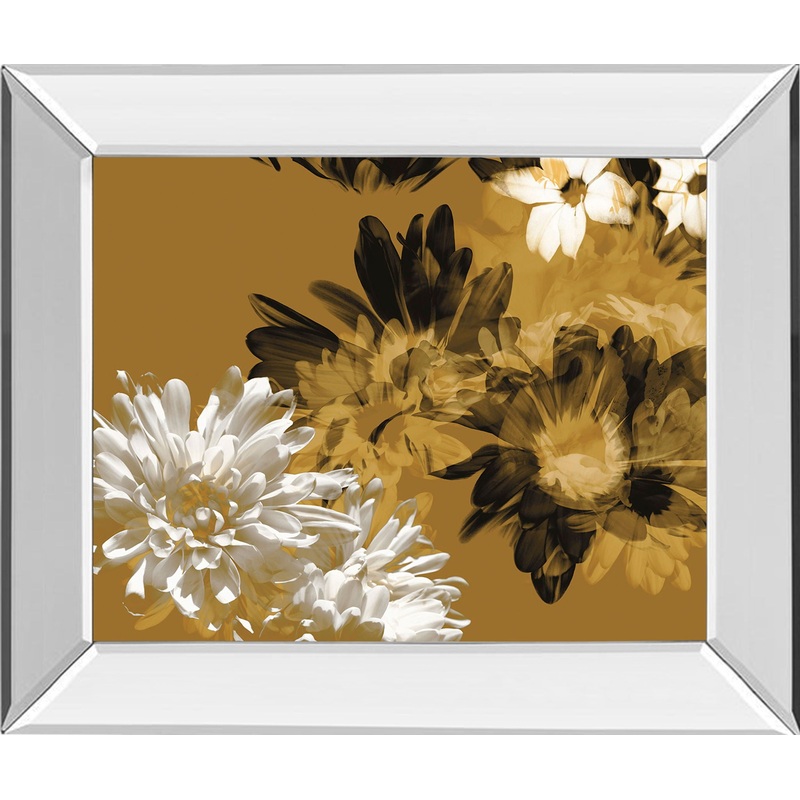 Golden Bloom I By Mirror Framed Print Wall Art – Dark Brown