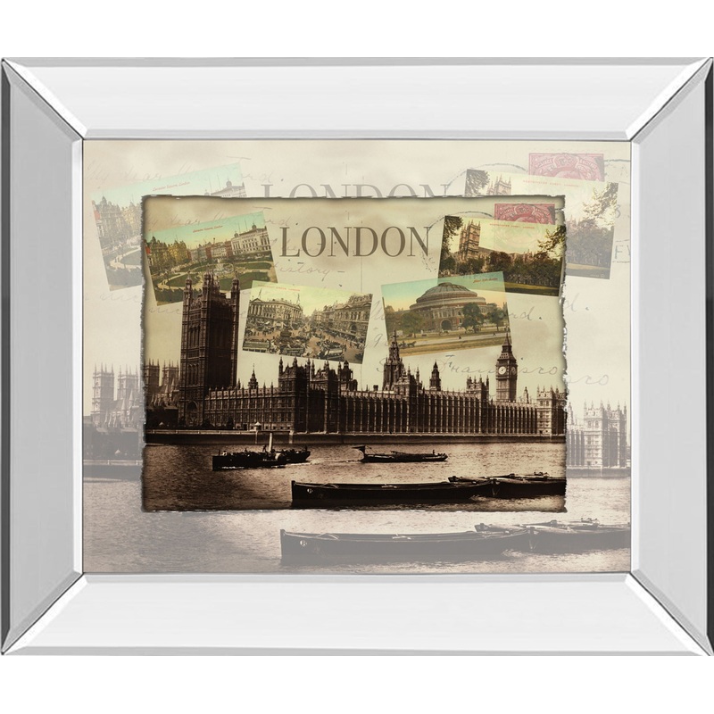 London Postcard By – Mirror Framed Print Wall Art – Dark Brown