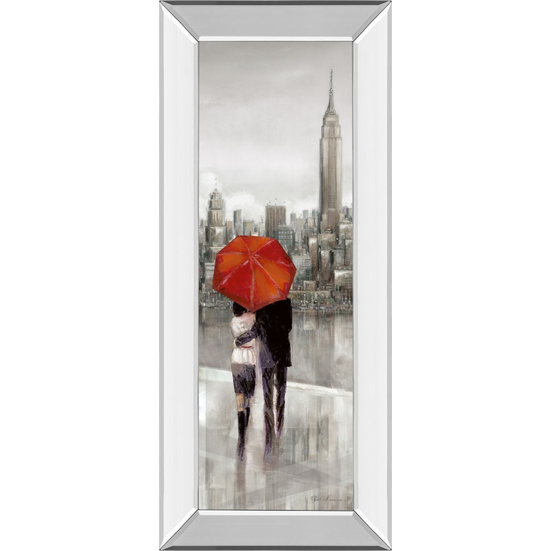 New York Stroll By Ruanne Manning – Mirror Framed Print Wall Art – Red
