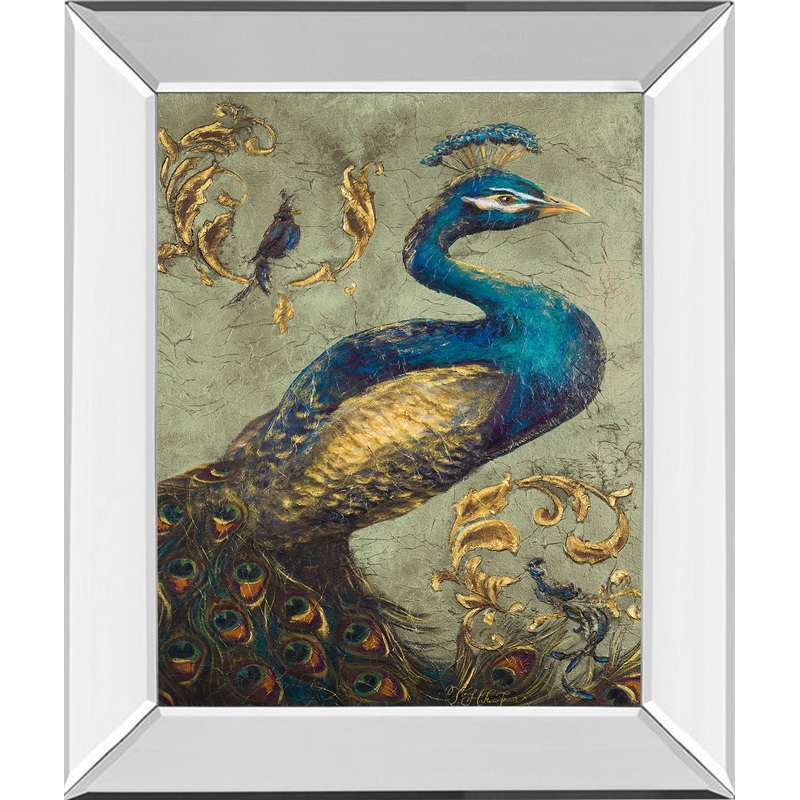 Peacock On Sage I By Tiffany Hakimipour – Mirror Framed Print Wall Art – Blue