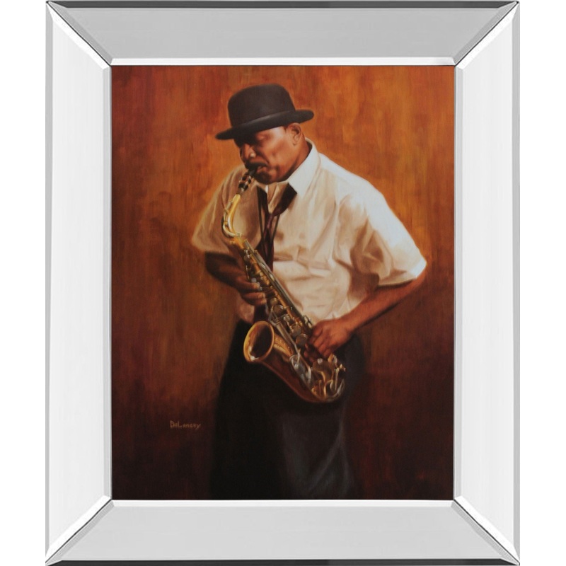 Sax Player – Mirror Framed Print Wall Art – White