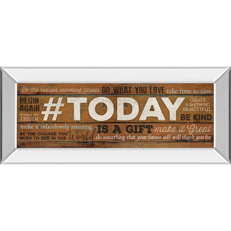 Today Is A Gift By Marla Rae Motivational – Mirror Framed Print Wall Art – Dark Brown